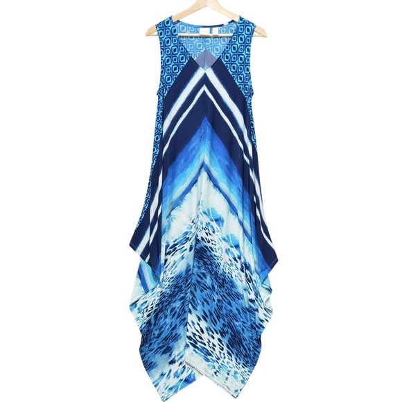 Chico's Dresses & Skirts - Chico's Handkerchief Hem Summer Dress Sz 1 (Med) Blue Vacation Stretch Lagenlook